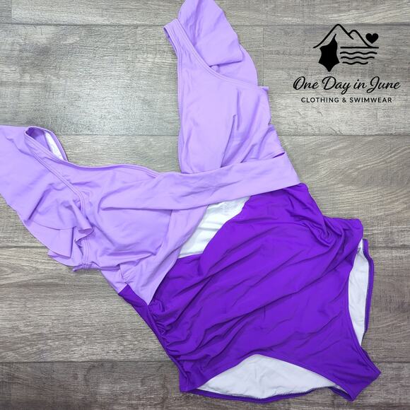 B2Prity Plus Size Cut Out Ruffle Shoulder One Piece Swimsuit Size 2XL - Picture 3 of 7